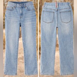 Matilda Jane Light Wash Slim Straight Leg Stretch Jeans Size 6 Floral Belt Loop